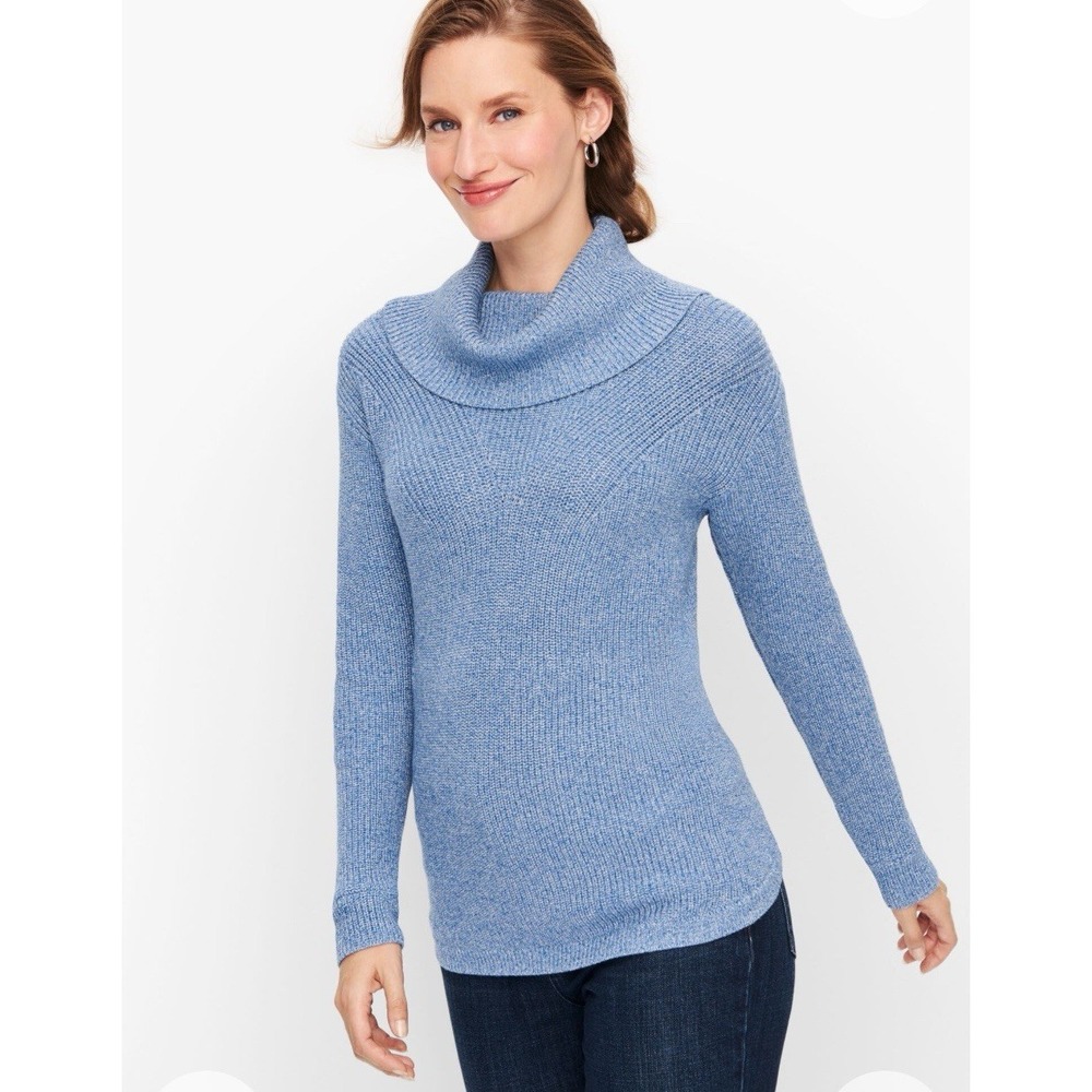 Talbots Blue Knit Sweater Women Small Mock Neck Lightweight‎ Cotton Blend